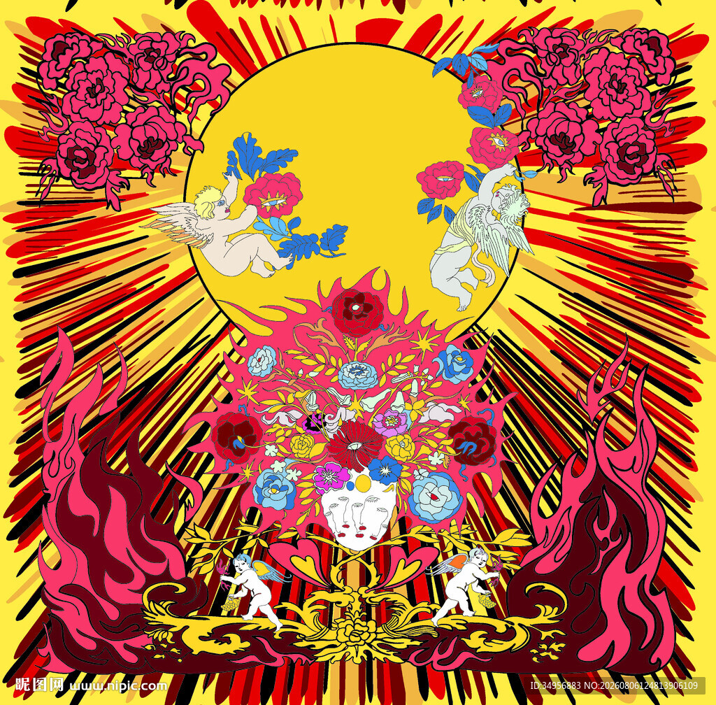 奇幻太阳下的多彩神话场景