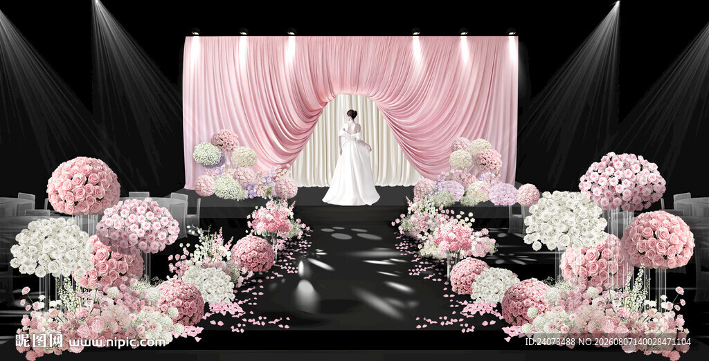 粉色系浪漫婚礼场景布置