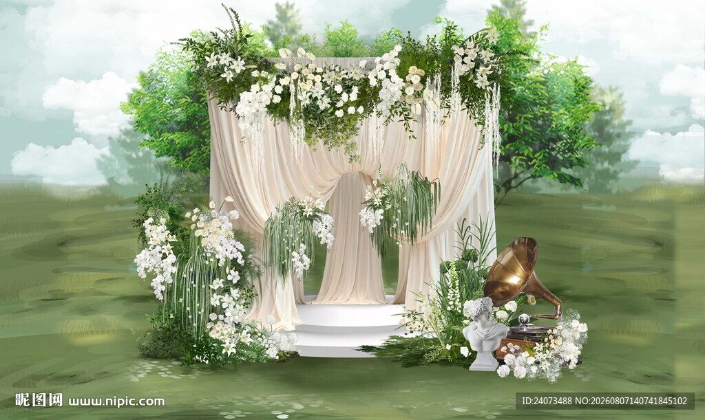 户外浪漫花卉装饰婚礼场景