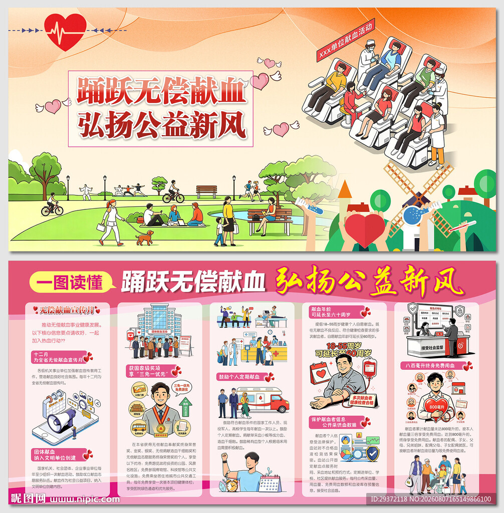 无偿献血宣传月弘扬公益新风展板