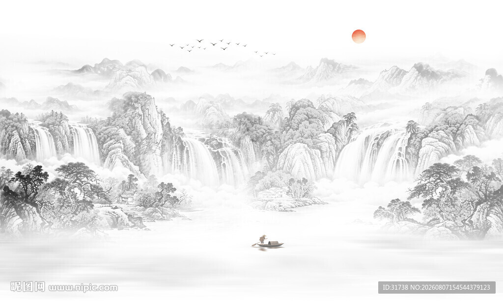 新中式水墨山水背景墙壁画