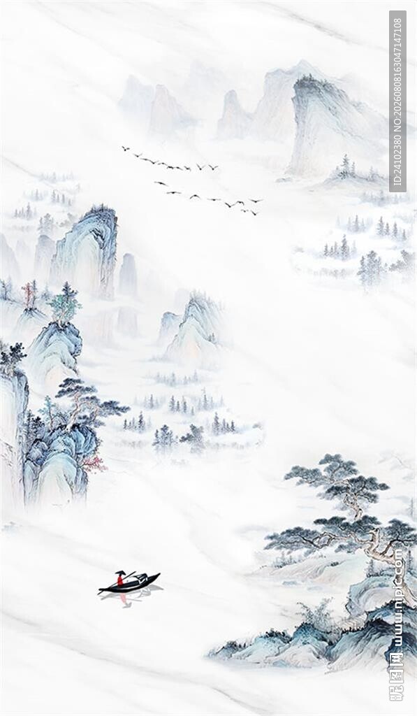 中式简约山水石纹玄关