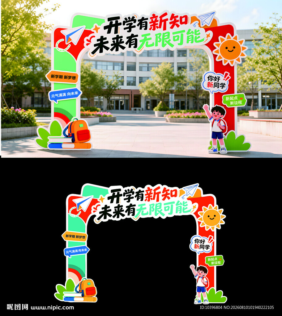 开学迎新卡通拍照拱门