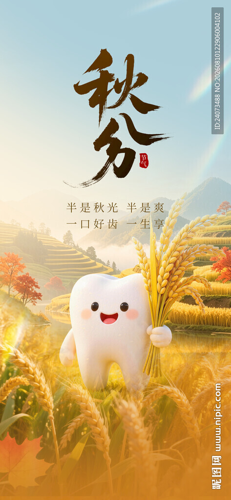 秋分时节的田野与萌趣形象
