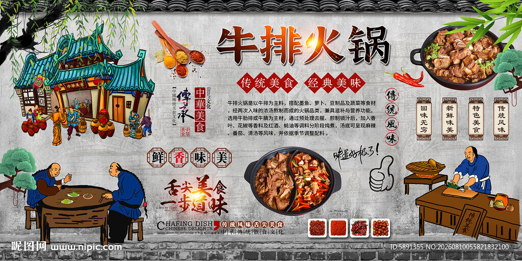 牛排火锅背景墙