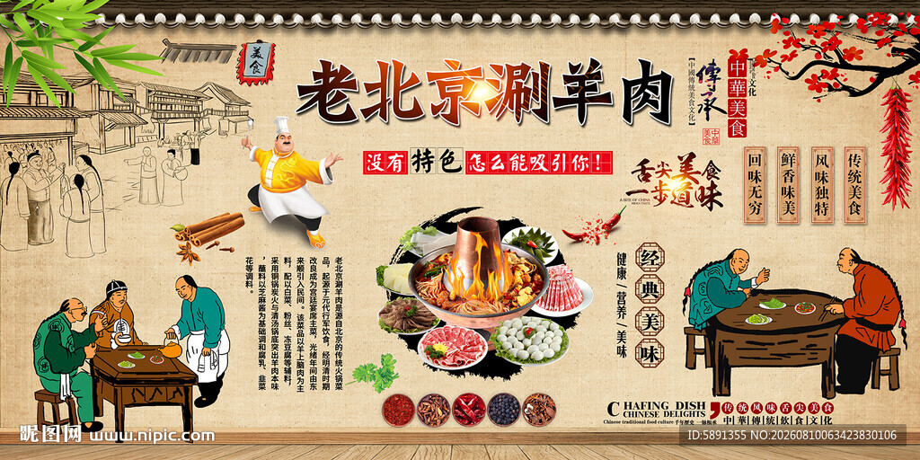 老北京涮羊肉背景墙
