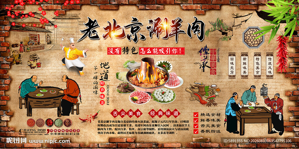 老北京涮羊肉背景墙