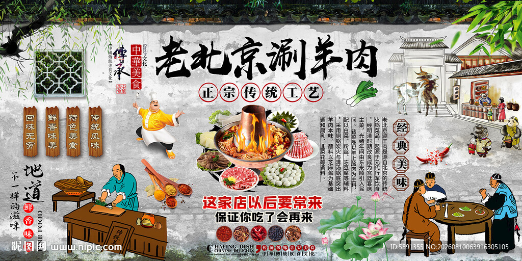 老北京涮羊肉背景墙