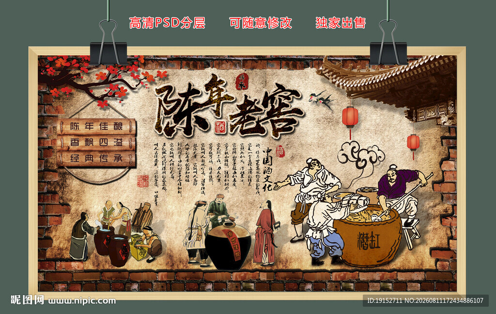 中华酒文化复古背景墙