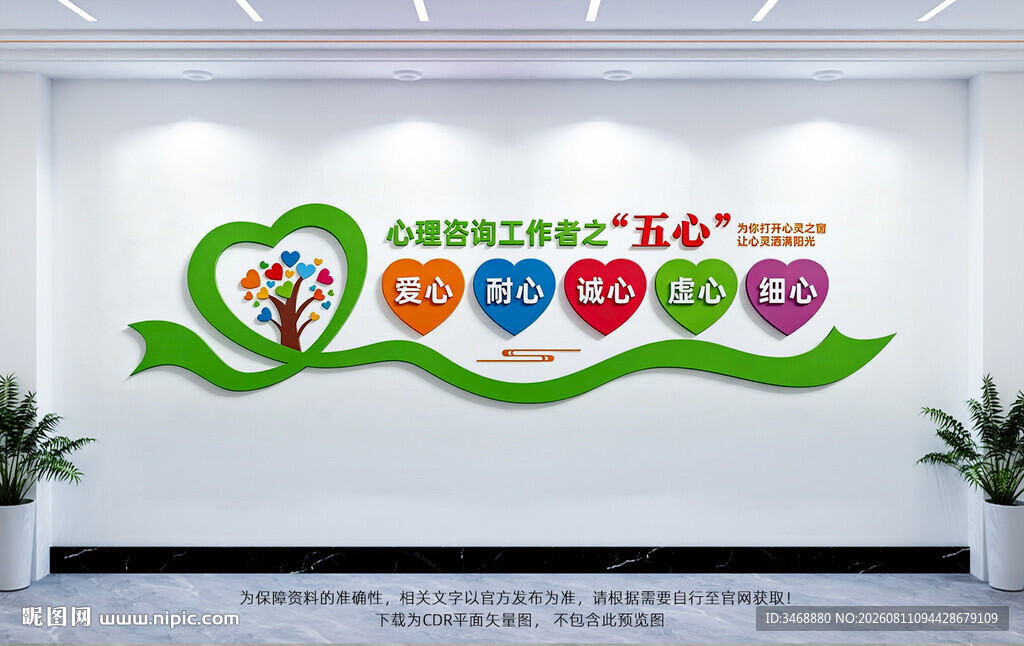 心理咨询室五心文化墙