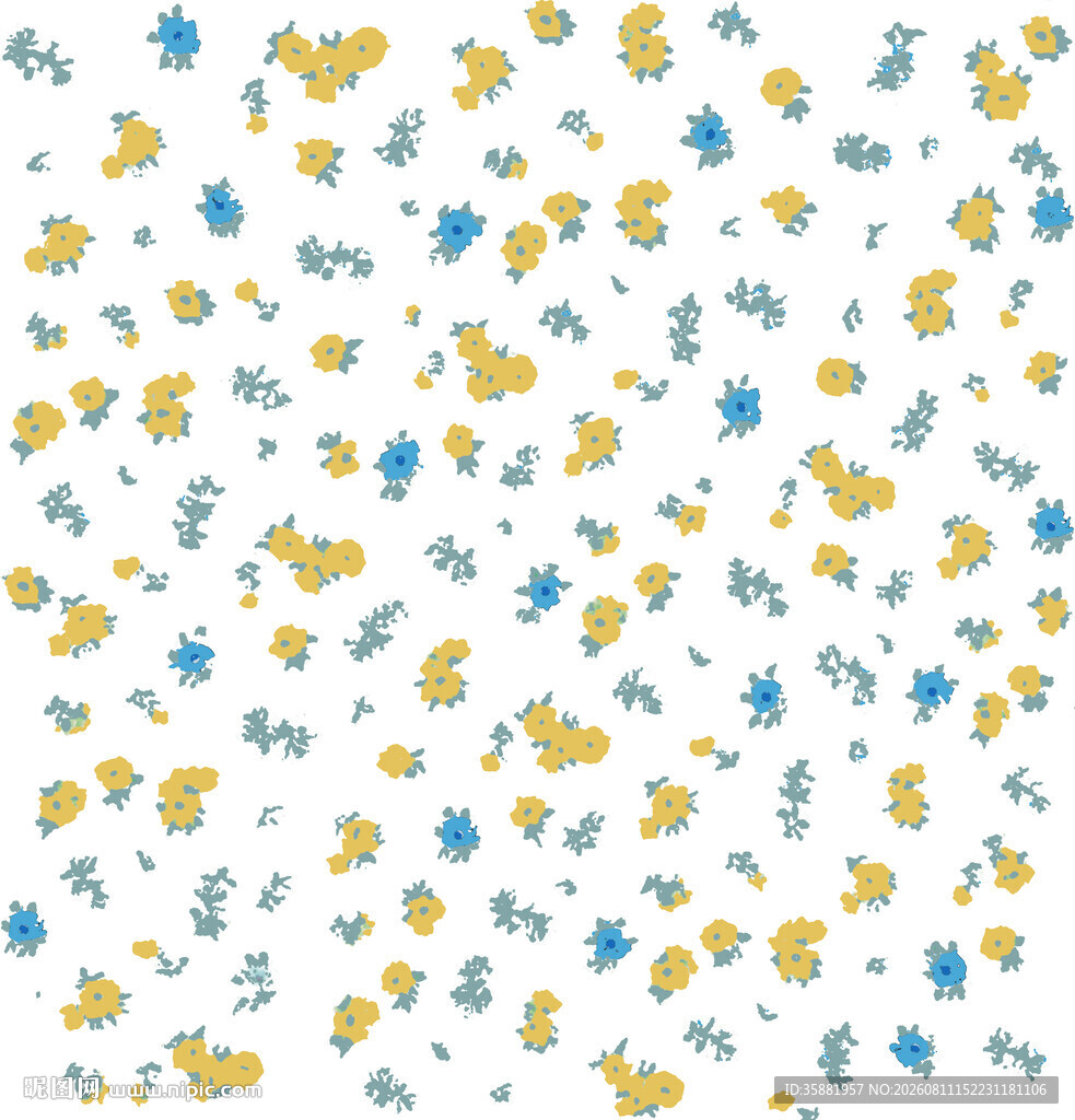 小黄花蓝花白色背景图案