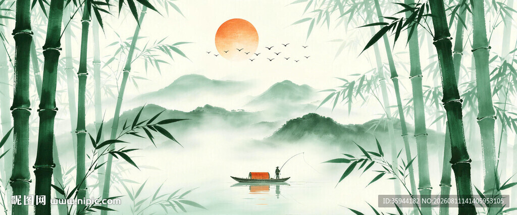 新中式水墨竹子灯箱背景