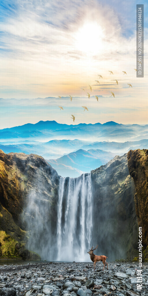 山水风景挂画海报背景