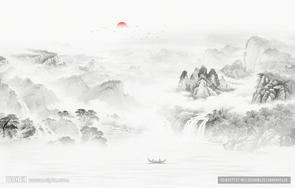 新中式水墨国画山水电视背景墙