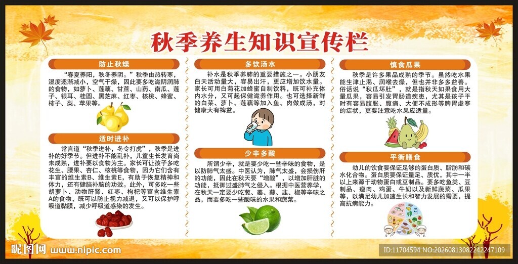 秋季养生知识宣传栏
