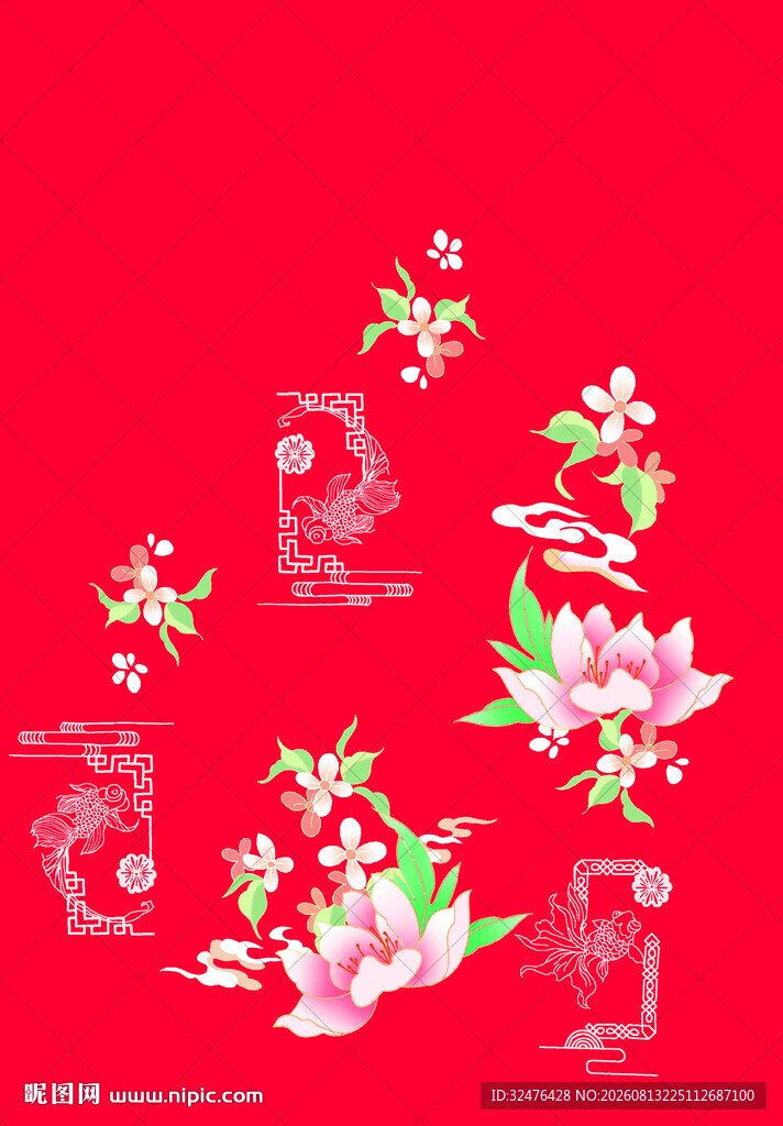 中式红底花卉汉服