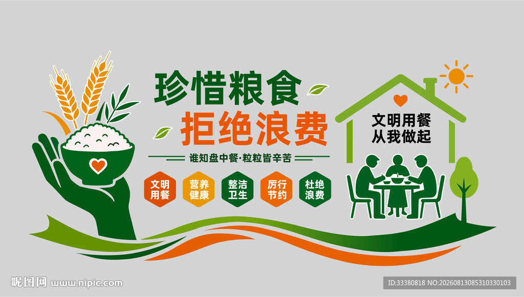 珍惜粮食拒绝浪费文化墙