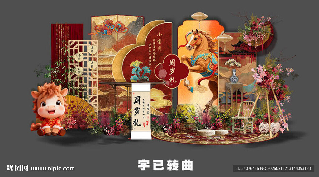 马年红色新中式宝宝宴