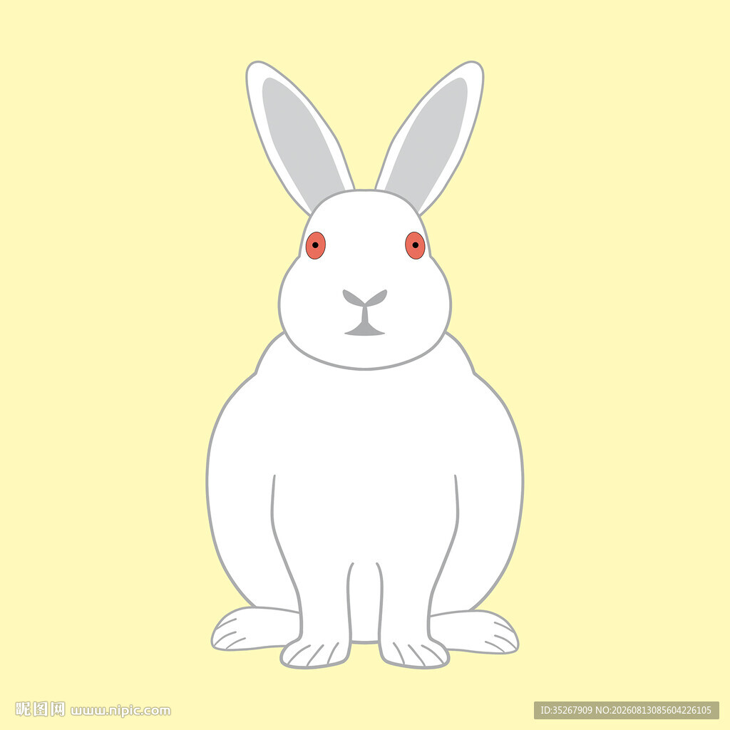 十二生肖可爱坐姿白兔插画