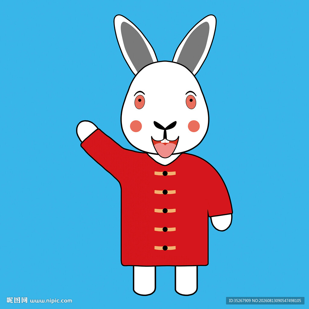 打招呼的可爱红衣服白兔
