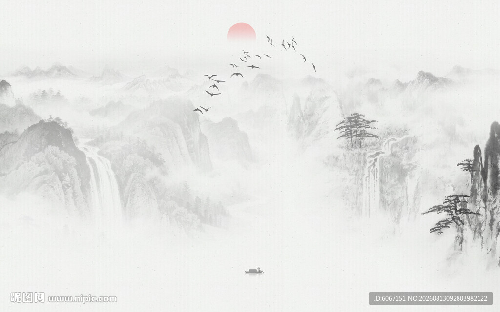 国画山水背景墙