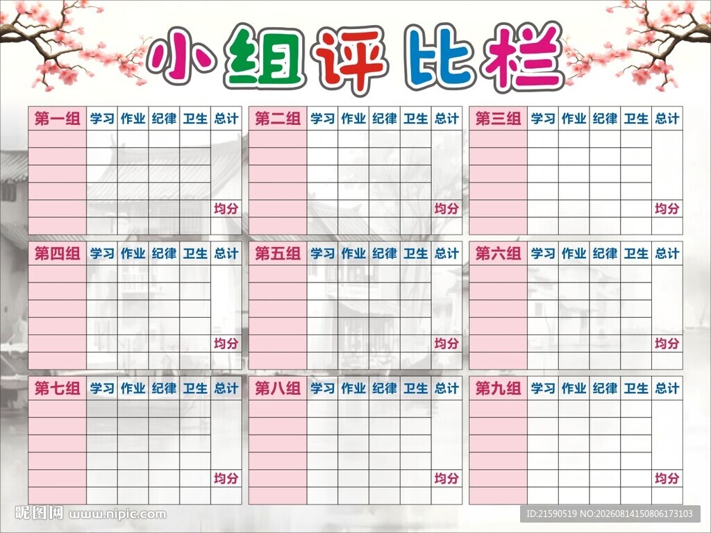 小组评比栏