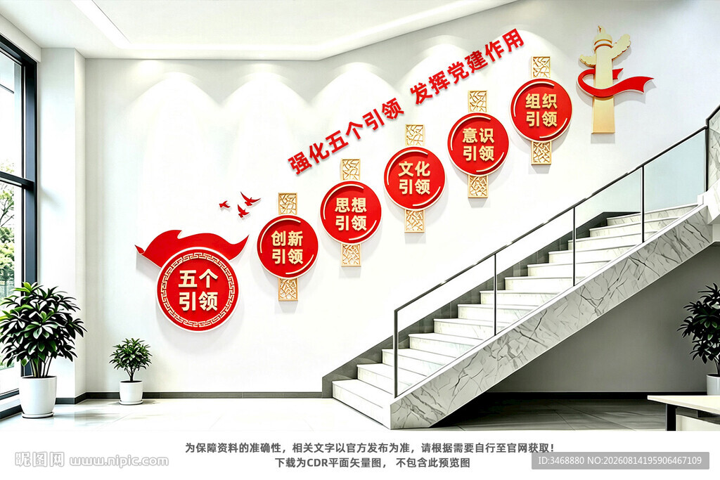 五个引领党建楼梯文化墙