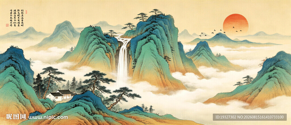 千里江山图背景墙