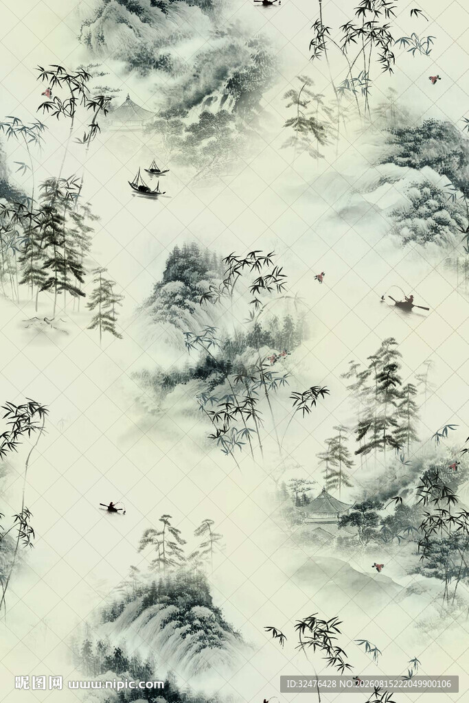 水墨山水国画风景图