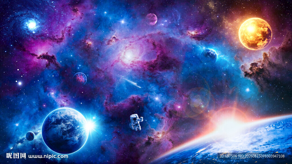 宇宙黑洞太空星球宇航员星空背景