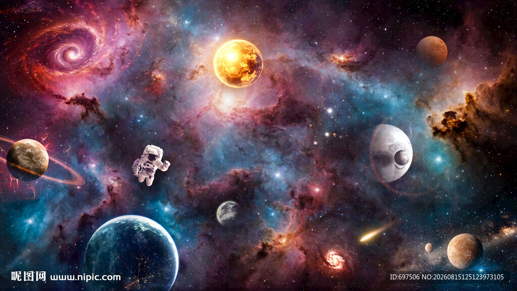 浩瀚宇宙星球太空宇航员银河背景