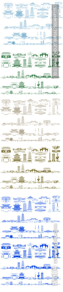 徐州江苏城市建筑剪影地标插画