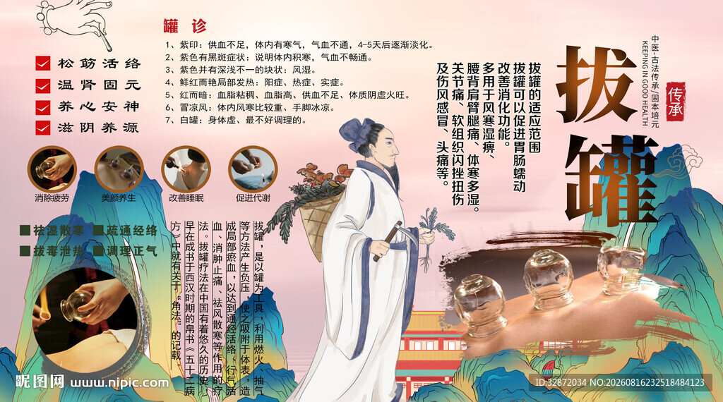 拔罐养生背景墙