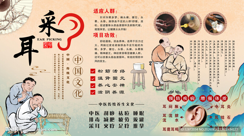 采耳养生背景墙