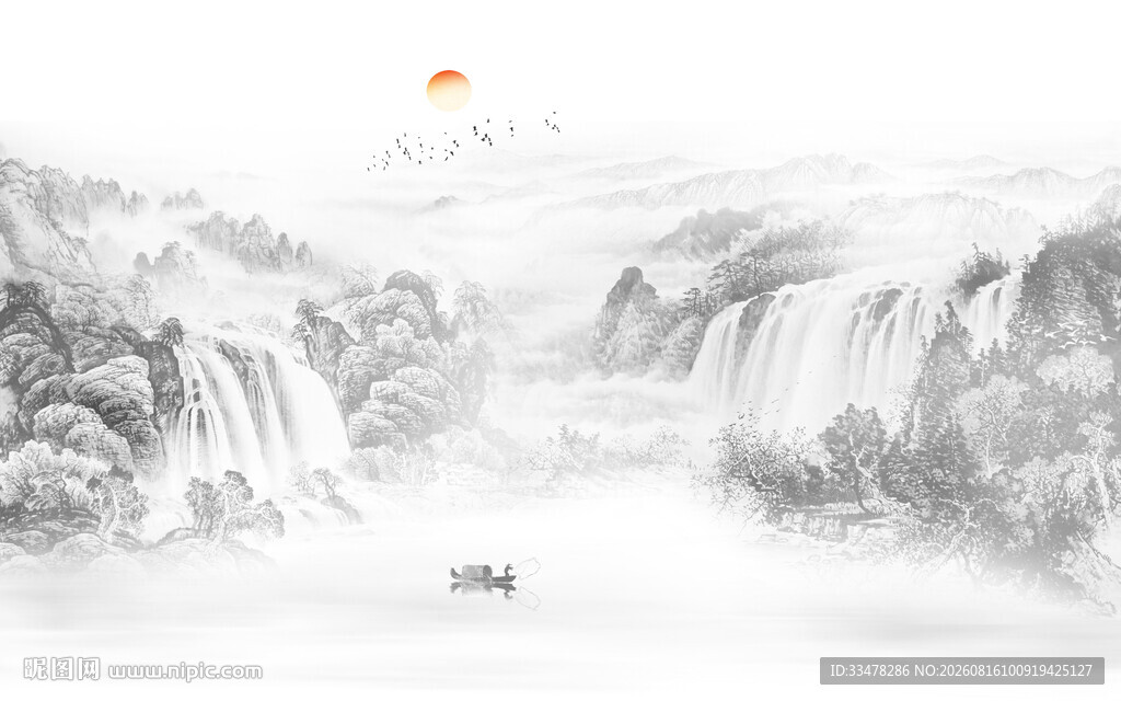 国画水墨山水画