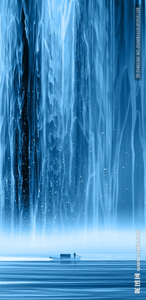 流水生财瀑布山水图