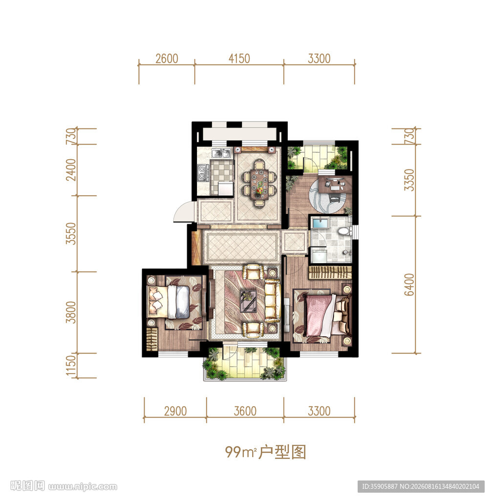 三室户型平面图展示