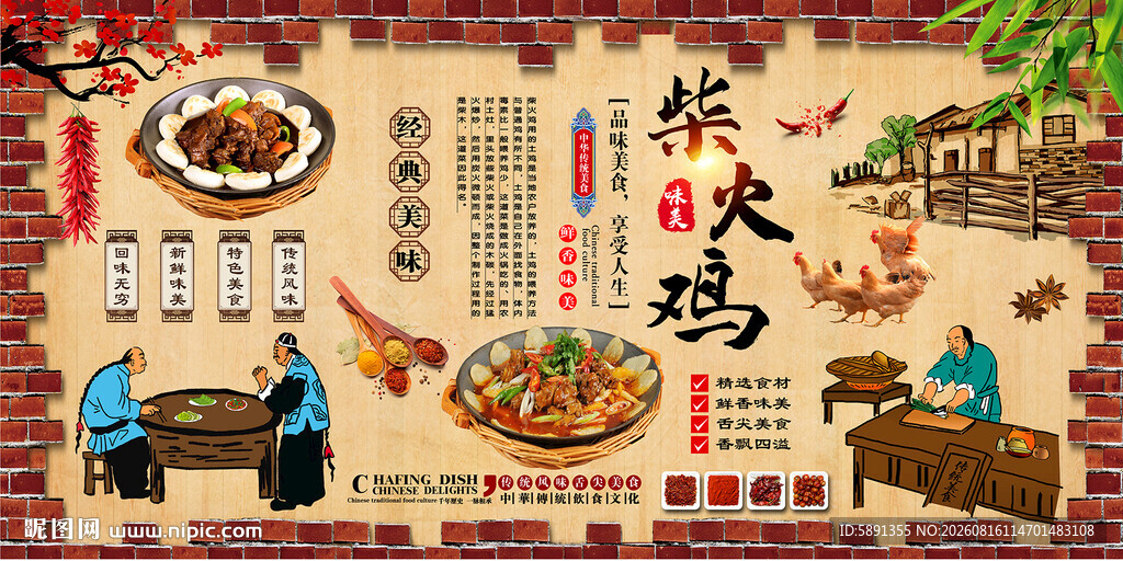 柴火鸡背景墙