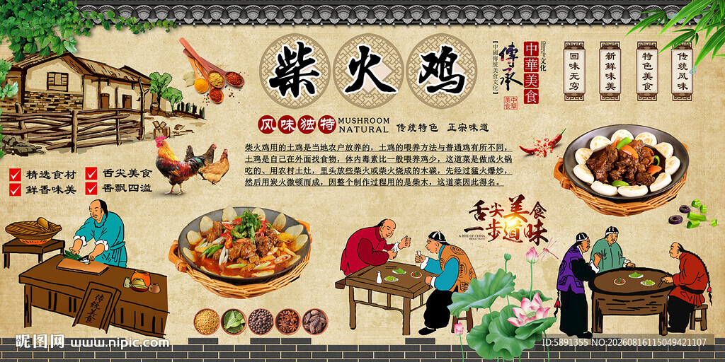 柴火鸡背景墙