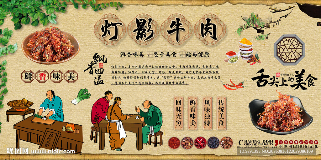 灯影牛肉背景墙