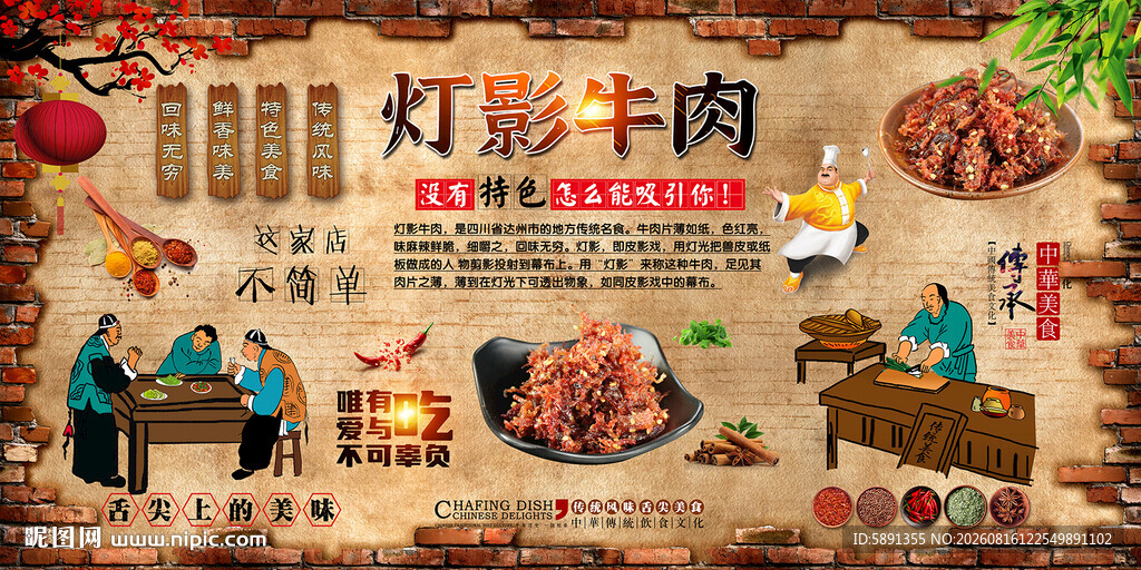 灯影牛肉背景墙