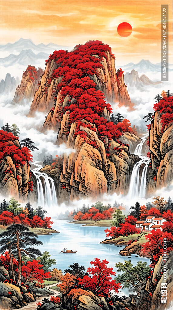 聚宝盆山水国画