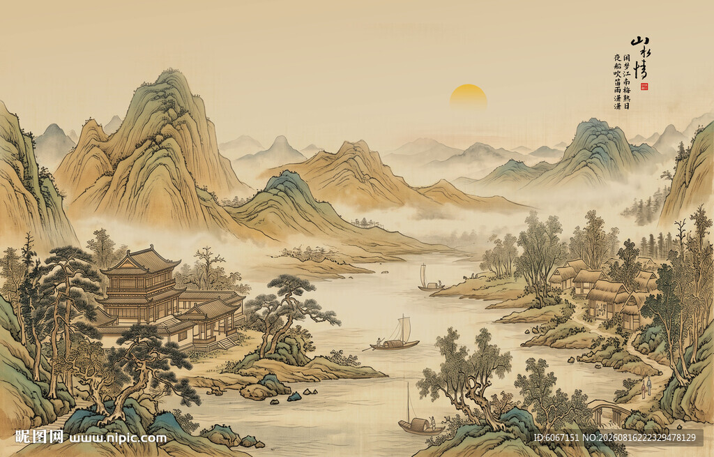 宋氏美学山水电视背景墙壁布墙纸