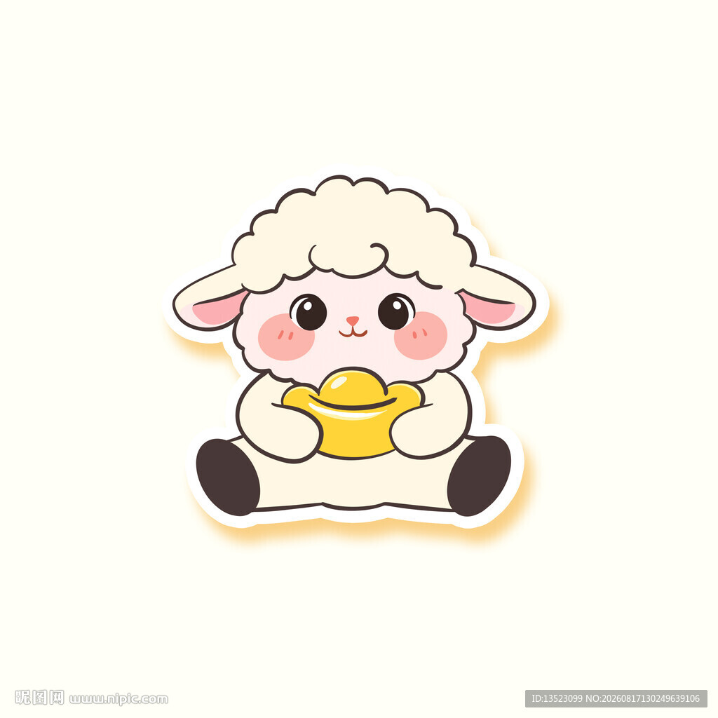 童趣可爱小羊捧金元宝