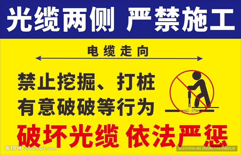 光缆两侧禁施工警示牌