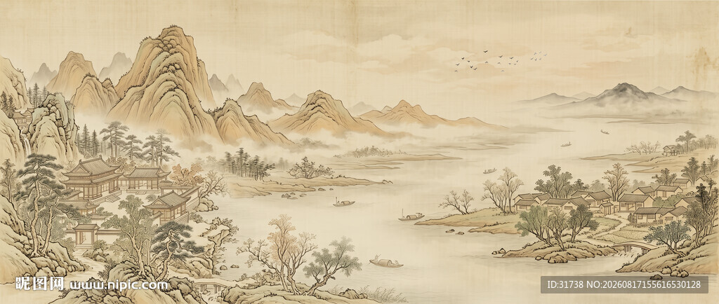 宋氏美学山水电视背景墙壁布墙纸