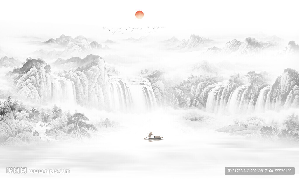 国画山水背景墙