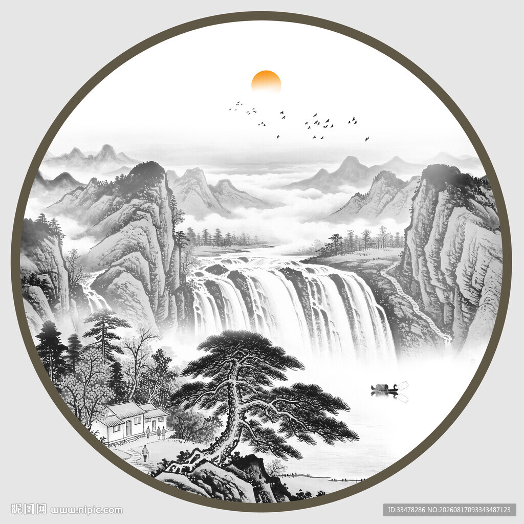 圆形山水画
