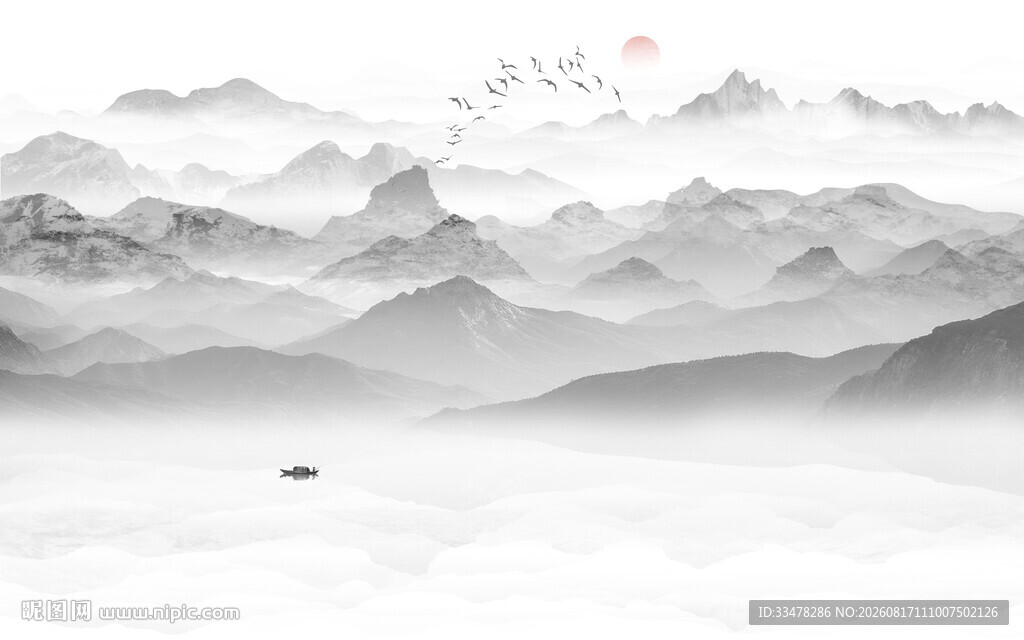 水墨意境中国风山水画背景图