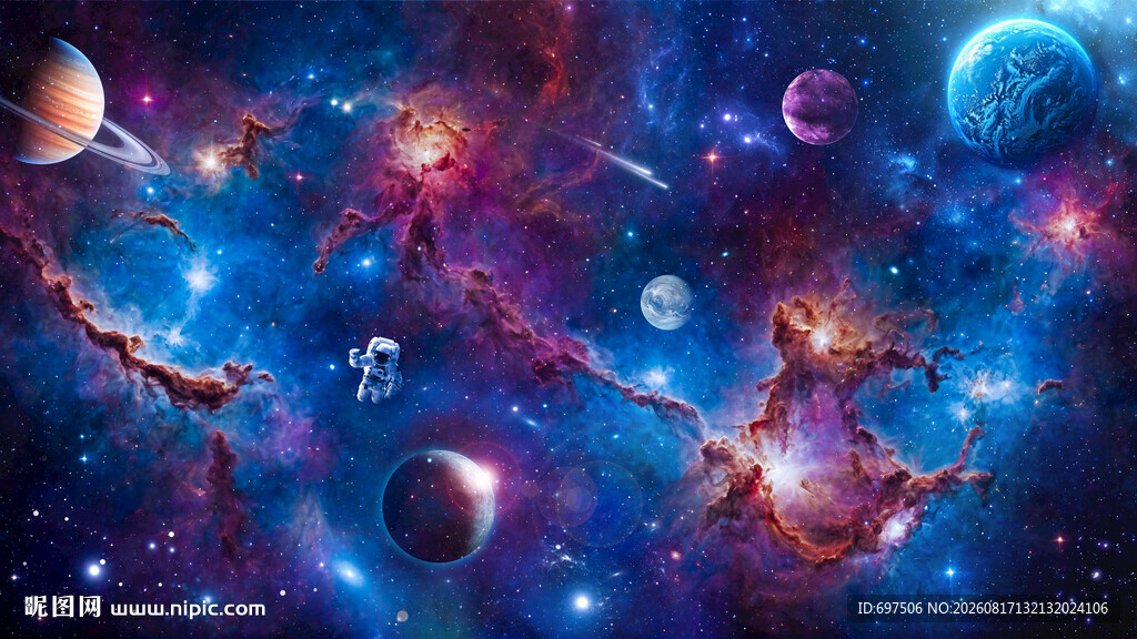 宇航员太空星球宇宙漩涡银河背景